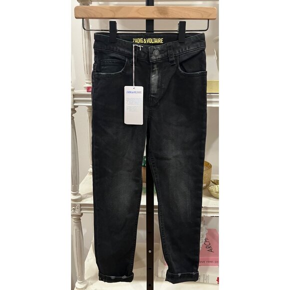Zadig & Voltaire Kids Size 8 Black Jeans - Tiger Embroidered Pocket - Picture 2 of 3